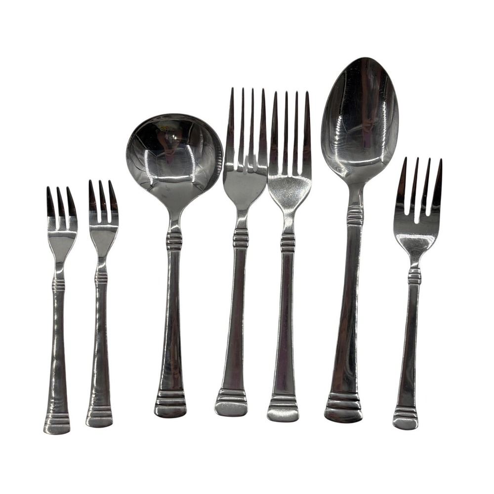 Cambridge Stainless Flatware CODIE 7pc Lot Ribbed Flared Replacement Fork Spoon